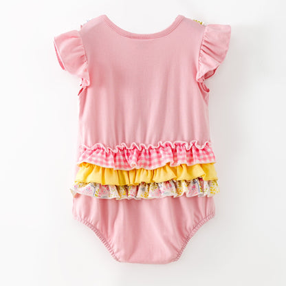 Cross Appliqué Easter Girls Infant Romper back ruffles