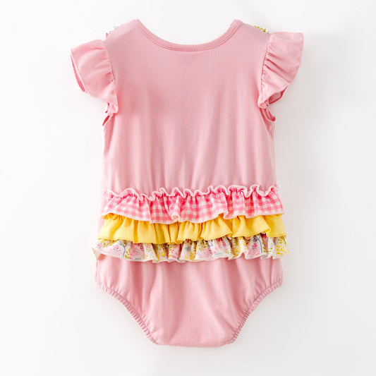 Cross Appliqué Easter Girls Infant Romper back ruffles - Alternative view