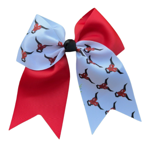 Red and white hair bow with a pattern on a white background