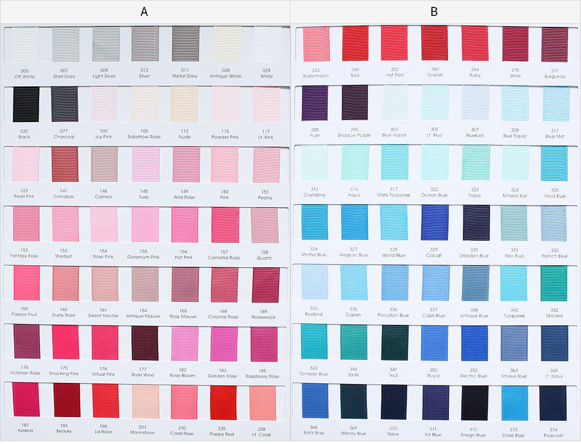 Ribbon color chart for custom bows, part 1
