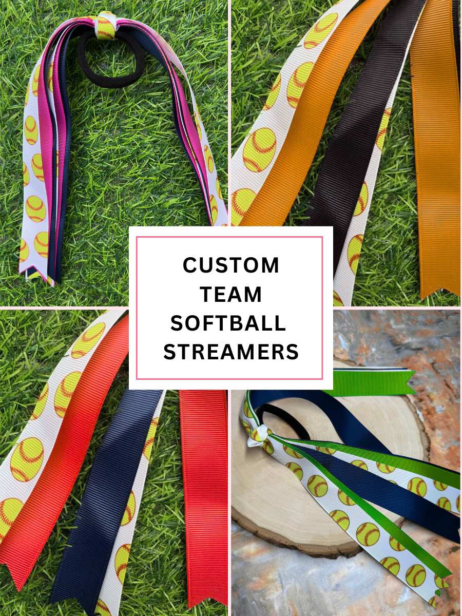 Custom softball team streamer hair bows in team colors
