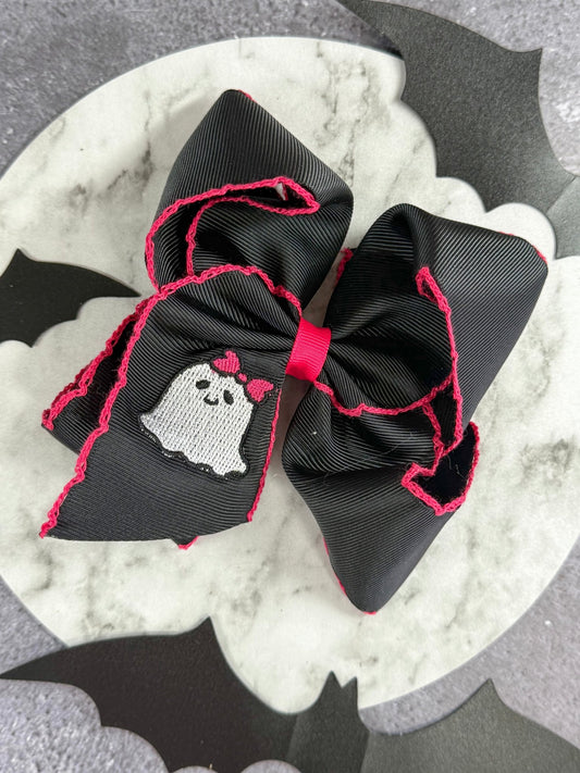 Cute ghost embroidered moonstitch hair bow on alligator clip