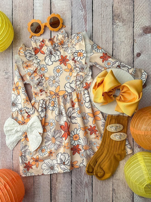 Cream Dress with Colorful Daisy Print.