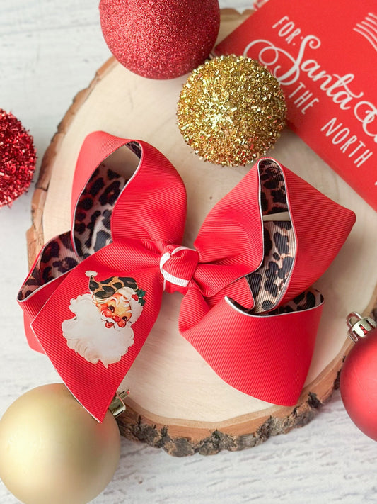Double layer Santa animal print hair bow on alligator clip