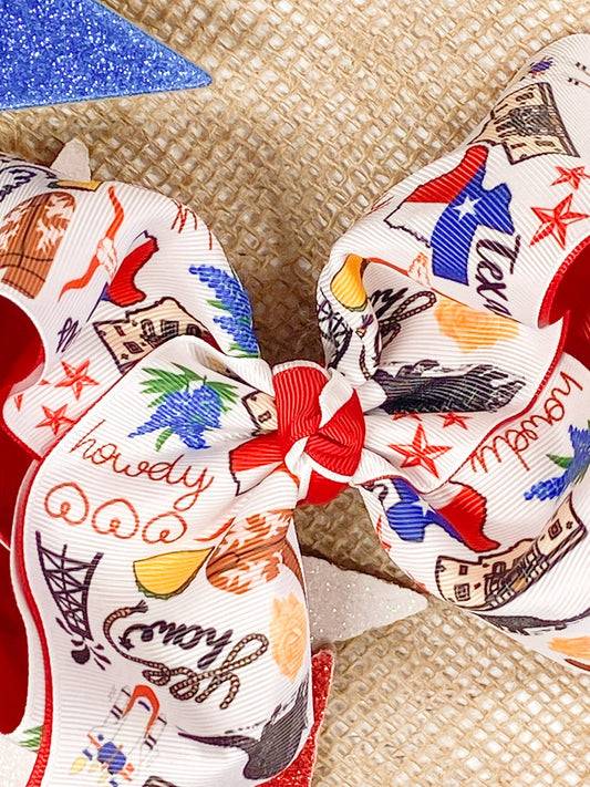 Close-up of double layer Texas print hair bow - Alternative view