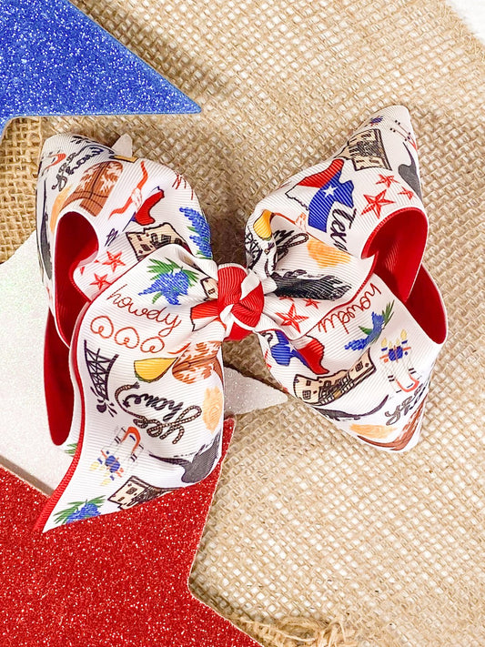 Double layer Texas print hair bow on alligator clip