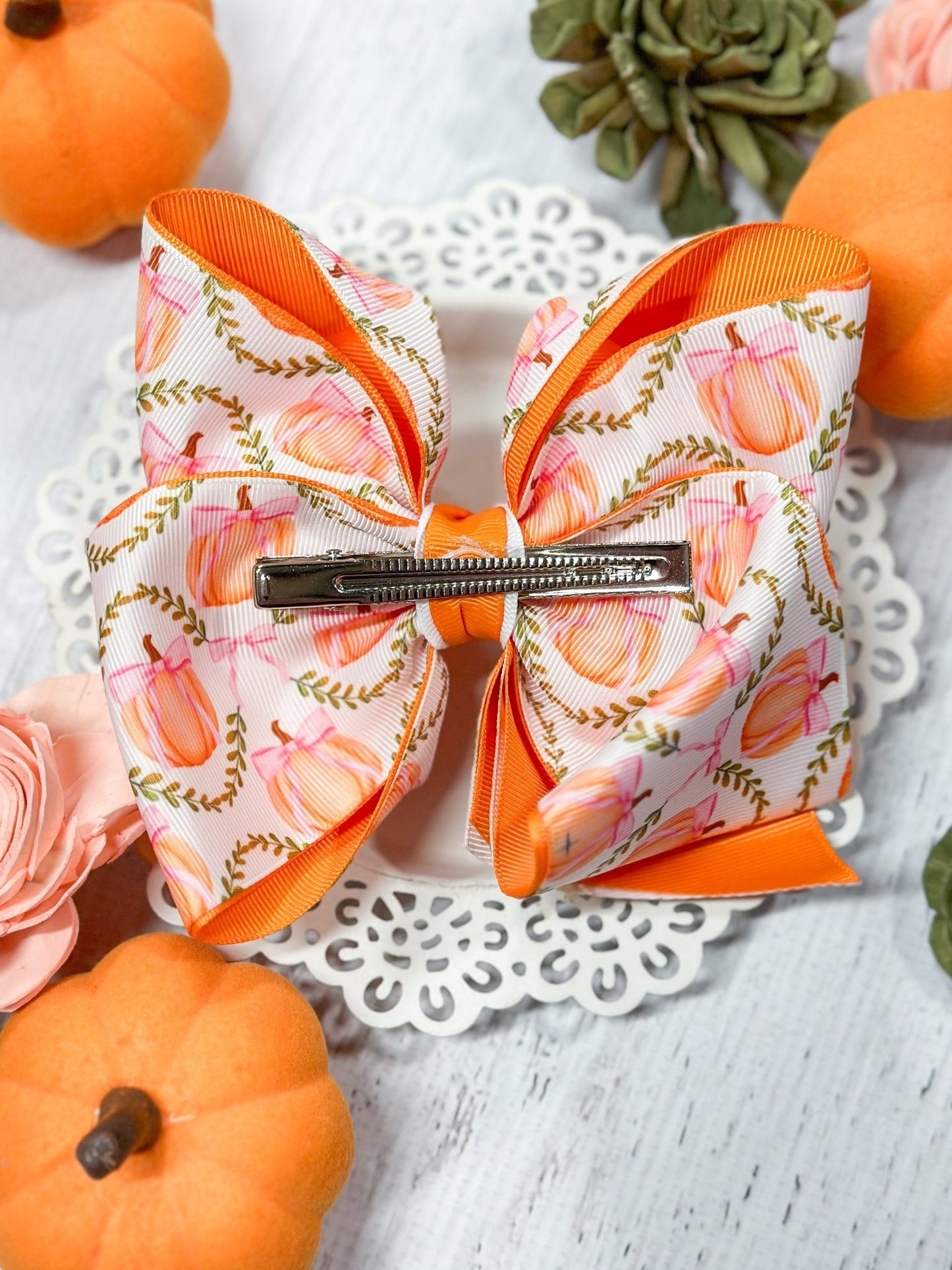 Back of the Double Layered Pumpkin Hair Bow