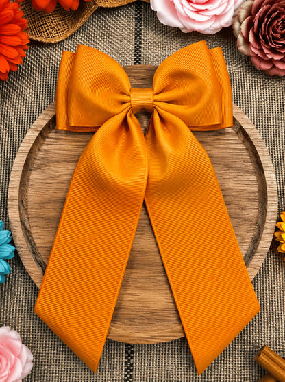Burnt orange double-looped long tail grosgrain hair bow