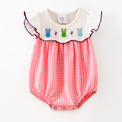 Embroidered Bunnies Pink Gingham Infant Romper girls boutique outfit set from The Hair Bow Company
