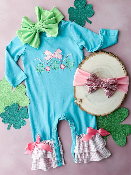 Embroidered Clovers Blue Infant Onesie