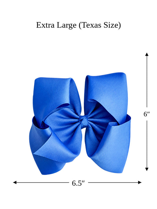 Size guide for our 6.5 inch Texas size grosgrain hair bow with measurements - Alternative view