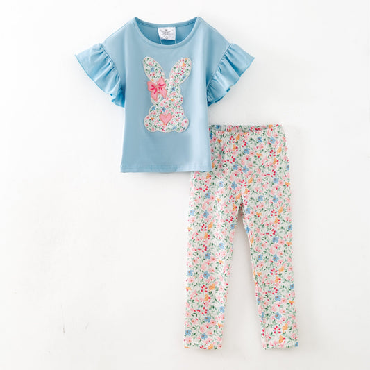 Floral Easter Bunny Leggings Set girls boutique outfit set from The Hair Bow Company - Alternative view