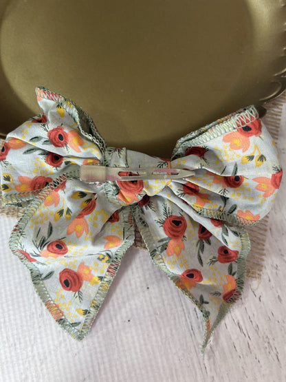 Floral print hand tied hair bow