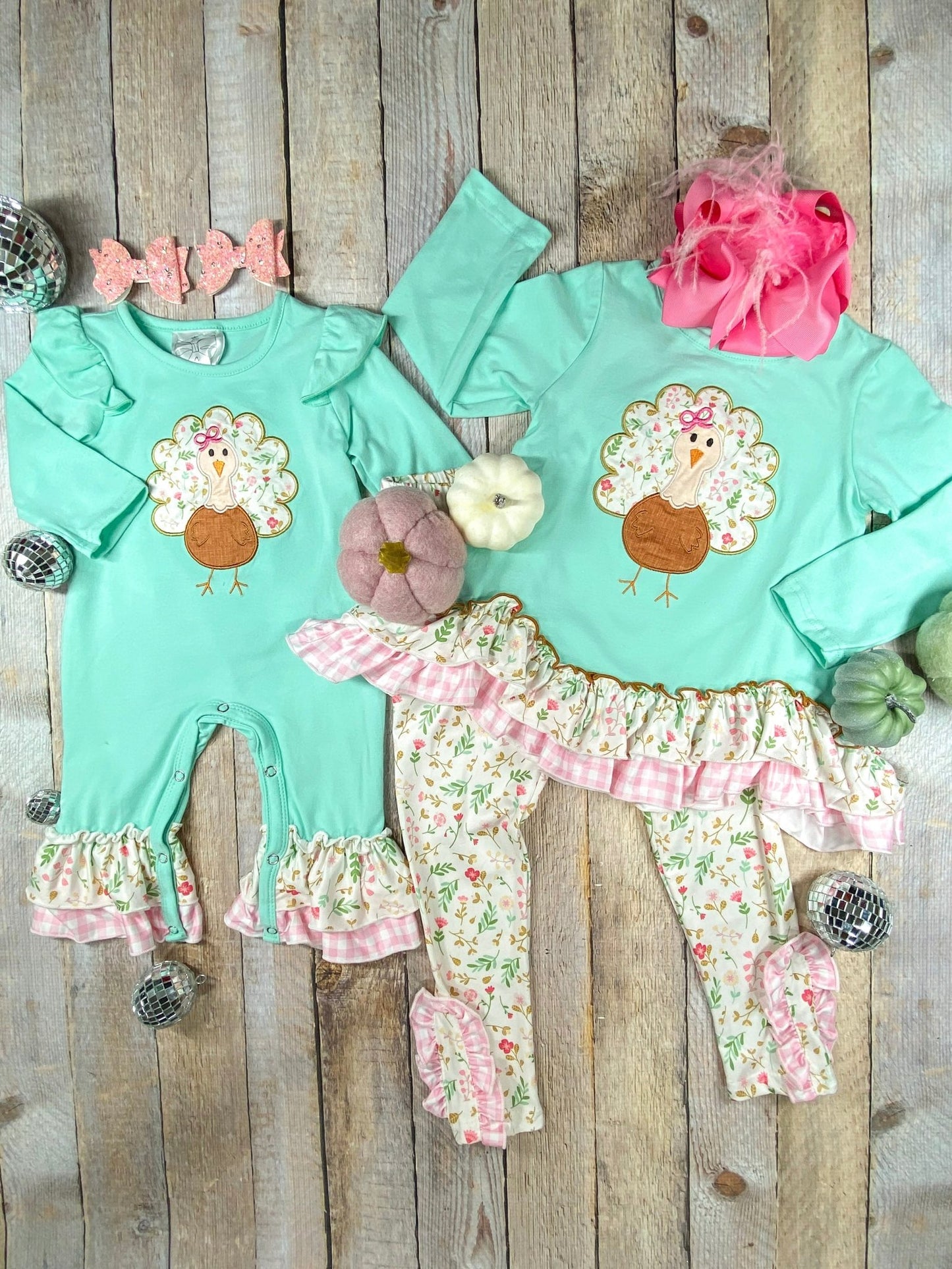 Floral Turkey Infant Onesie with matching girls outfit