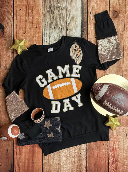Game Day Black Sequins Sleeved Shirt: FINAL SALE