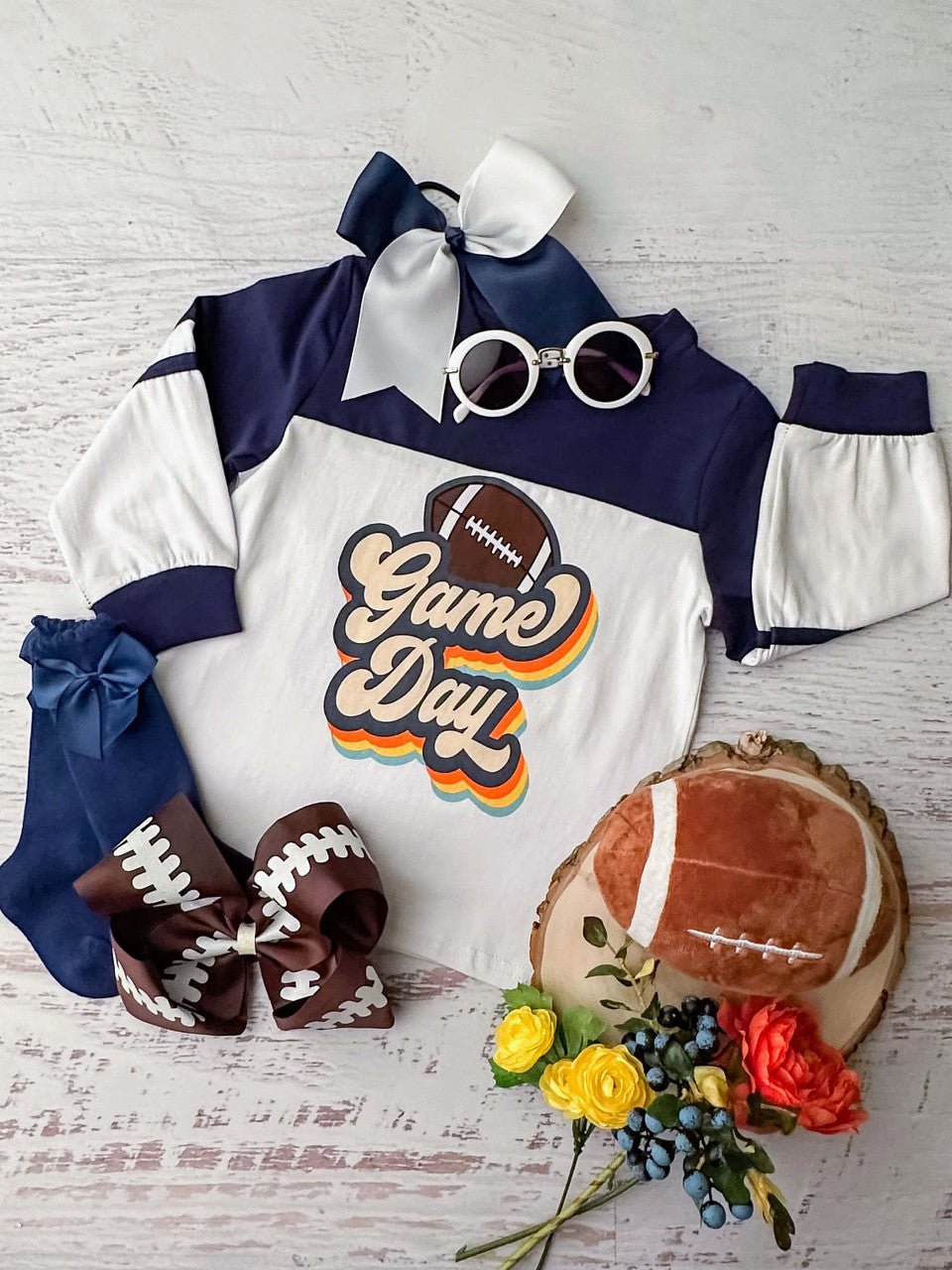 game day navy and white retro football shirt