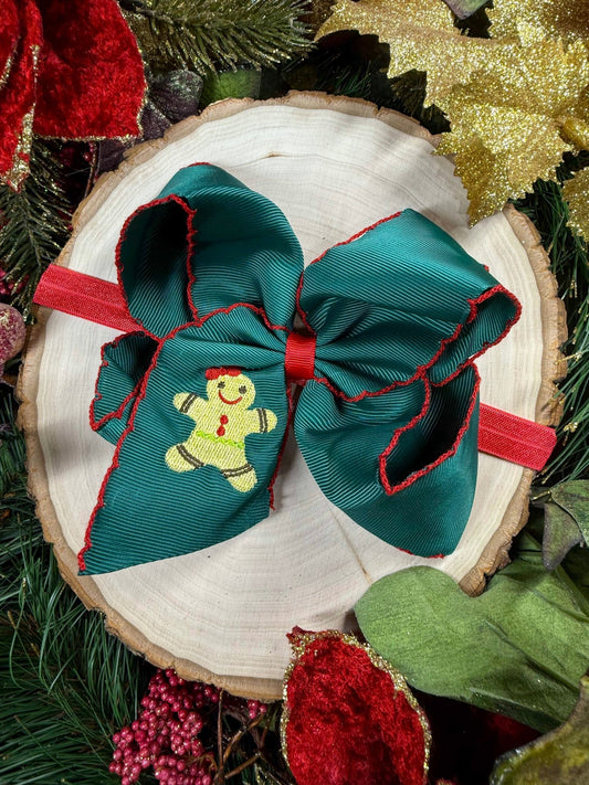 Gingerbread Embroidered Moonstitch Bow Headband