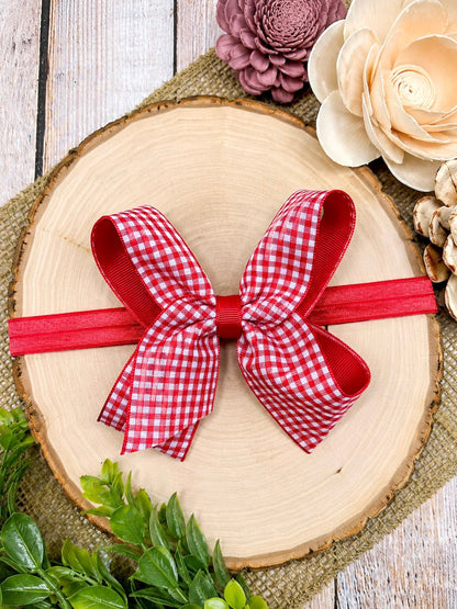Gingham Classic Boutique Hair Bow | Clip or Headband