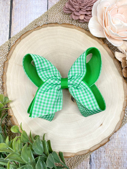 Green gingham hair bow