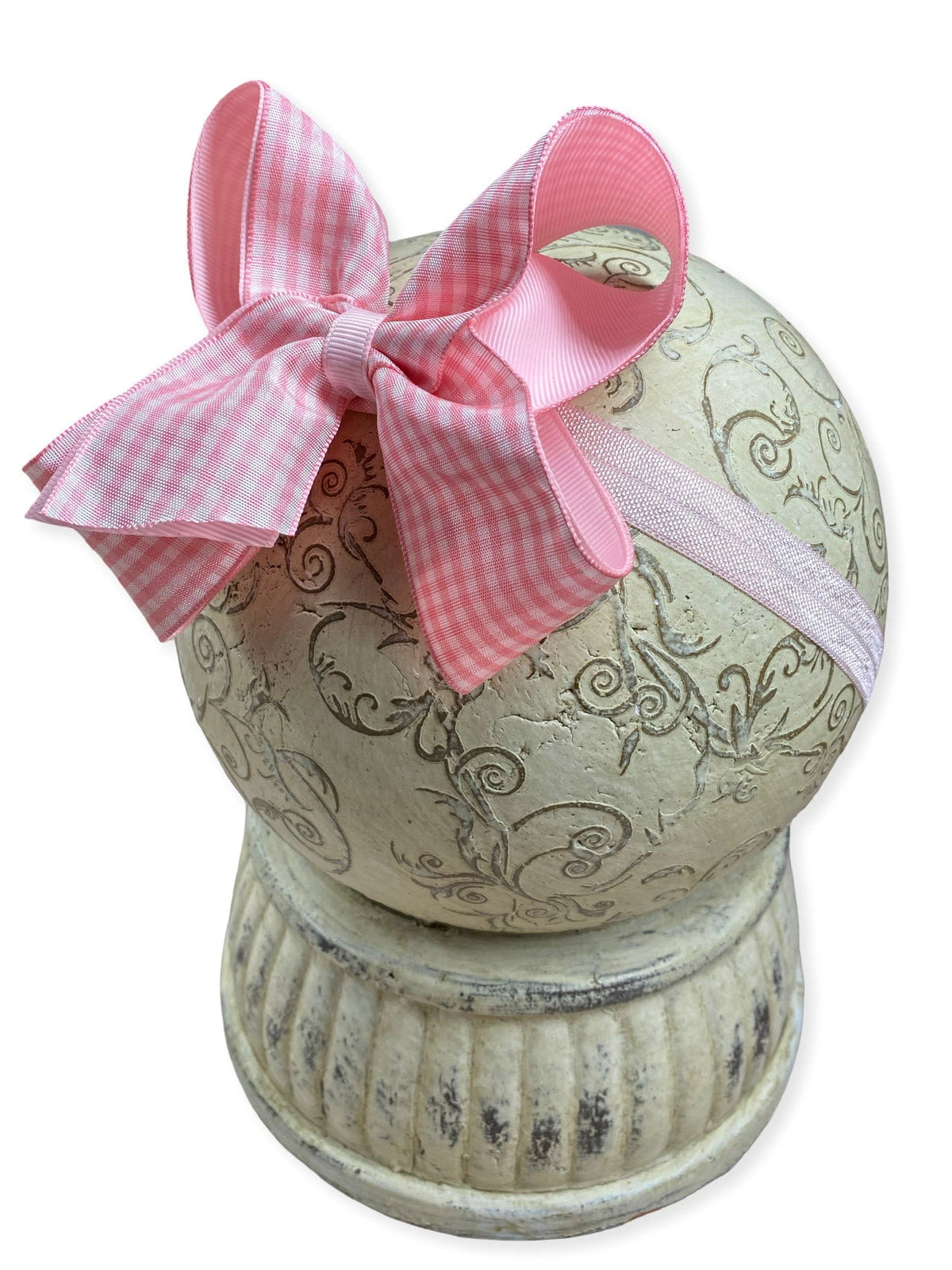 Light pink gingham hair bow on headband