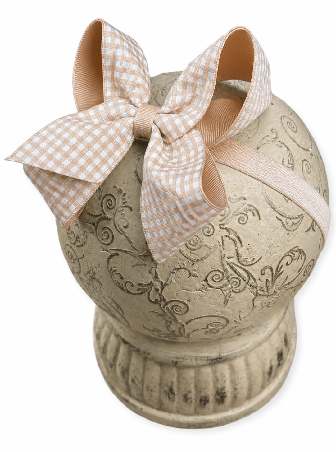 Oatmeal gingham hair bow on headband