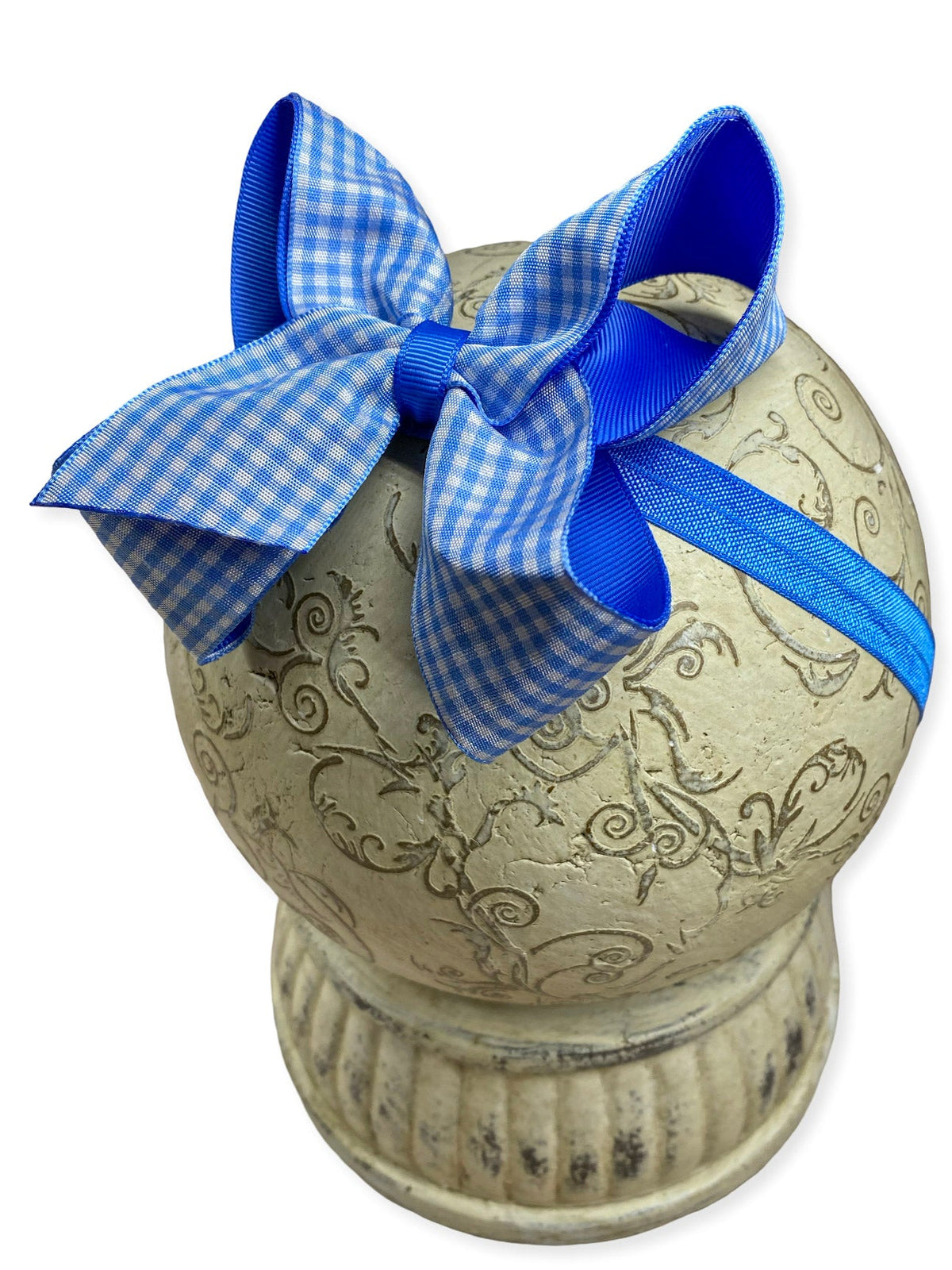 Royal blue gingham hair bow on headband