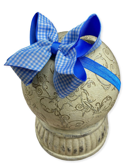 Royal blue gingham hair bow on headband