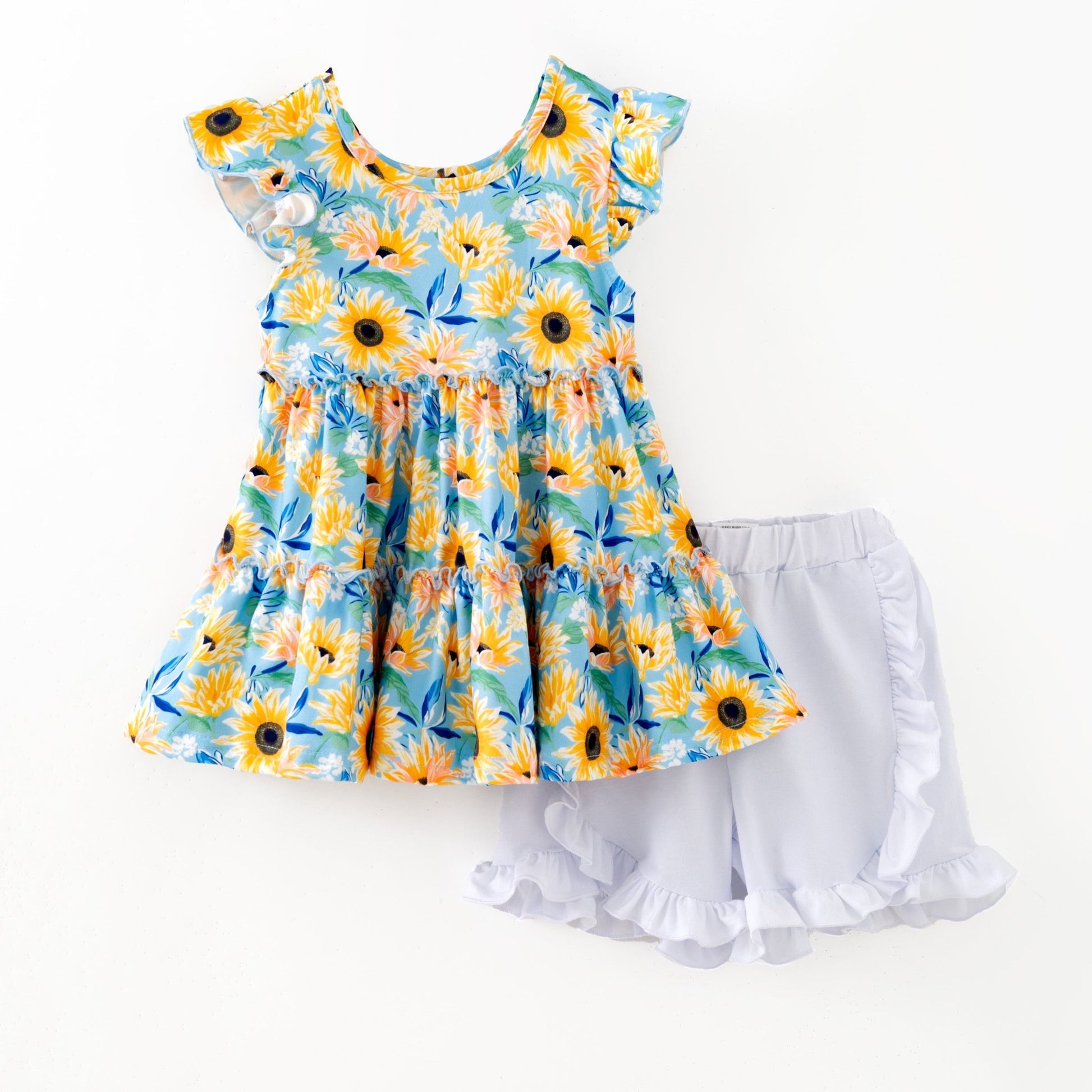 Sunflowers Galore Ruffled Shorts Set girls boutique outfit set from The Hair Bow Company