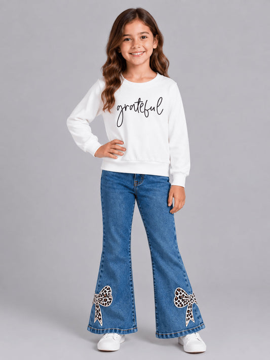 Leopard bow bell bottom jeans - Alternative view