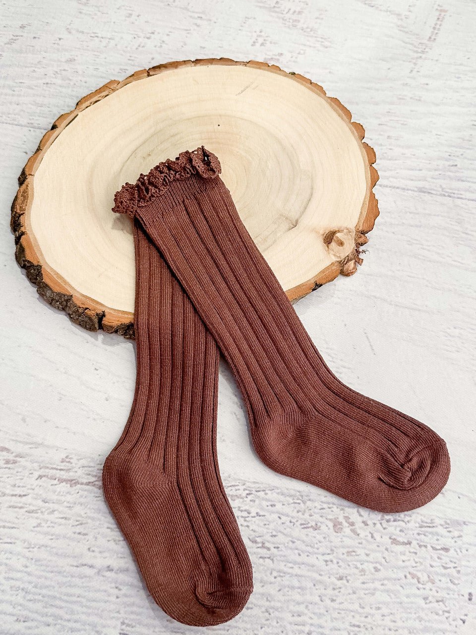 Chocolate lettuce edge ruffle socks