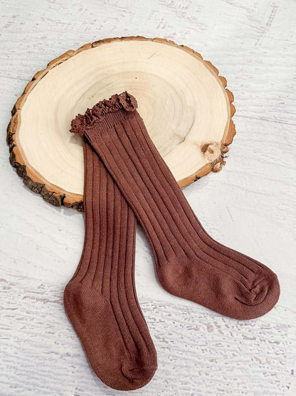Chocolate lettuce edge ruffle socks