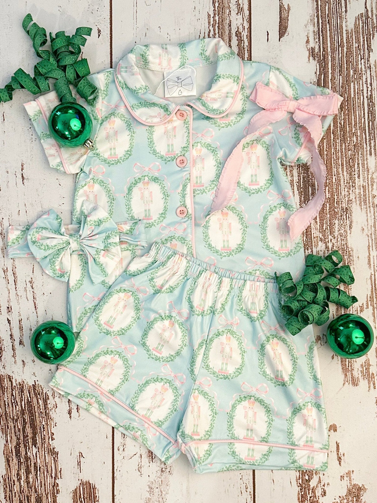 Girls nutcracker Christmas pajamas shorts set