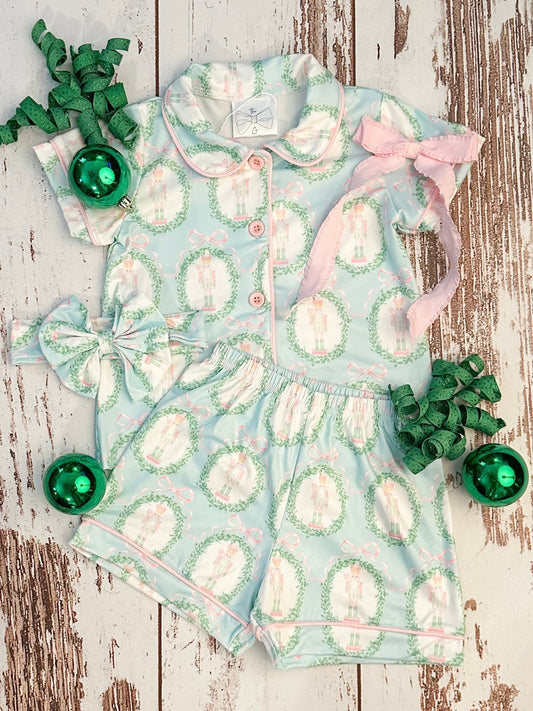 Girls nutcracker Christmas pajamas shorts set - Alternative view
