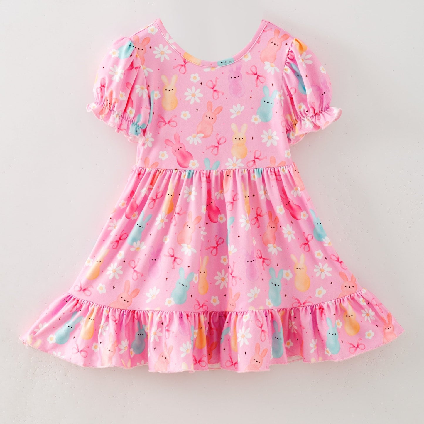Girls Pastel Easter Bunny Print Twirl Dress for The Hair Bow Company 