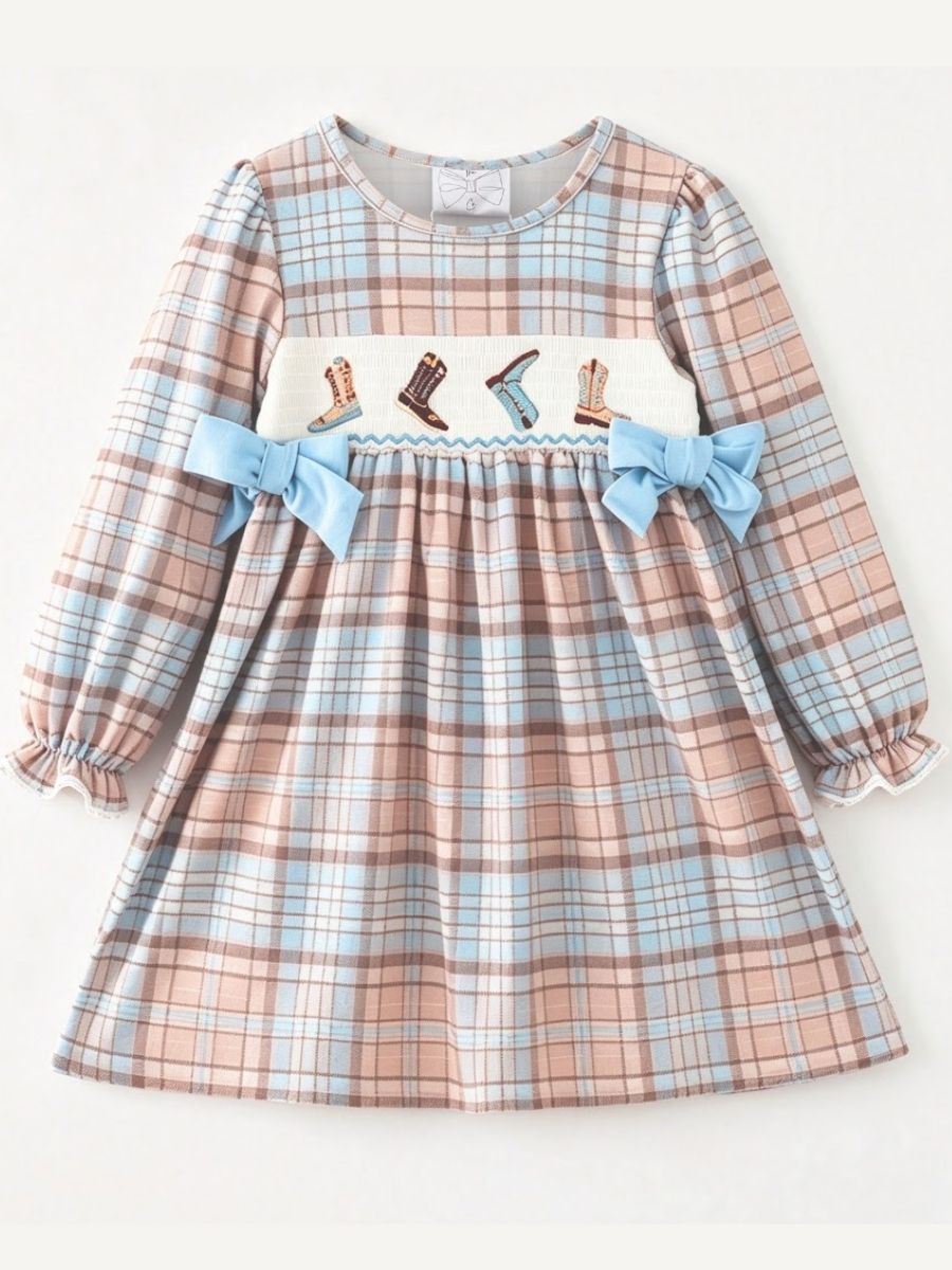 Girls Smocked Western Cowboy Boots Dress