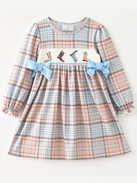 Girls Smocked Western Cowboy Boots Dress