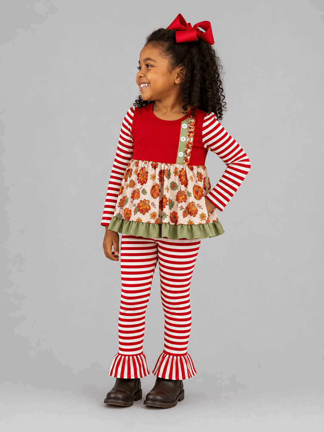 Turkey floral tunic with striped ruffle leggings