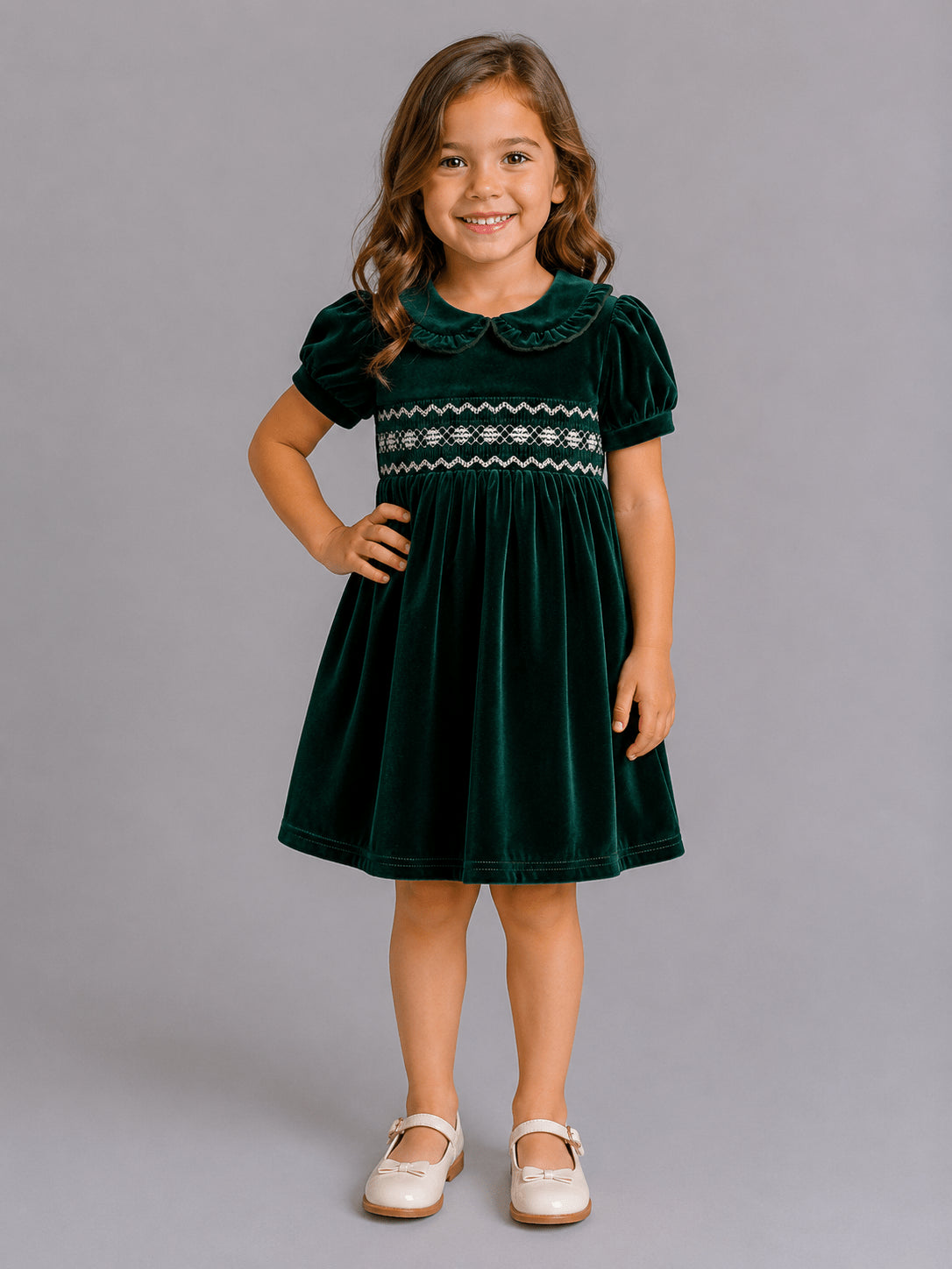 Girls velvet smocked Peter Pan collar Christmas dress