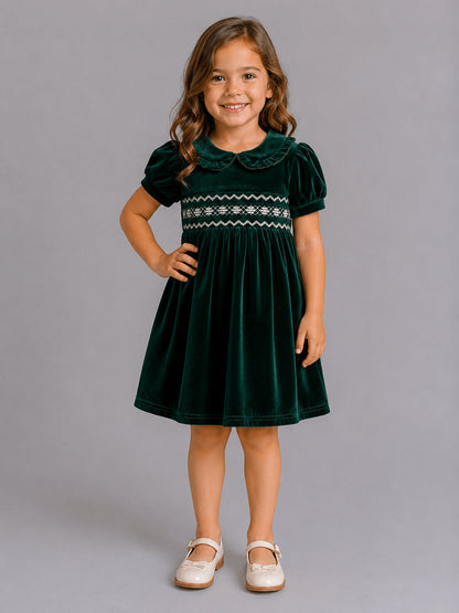 Girls velvet smocked Peter Pan collar Christmas dress