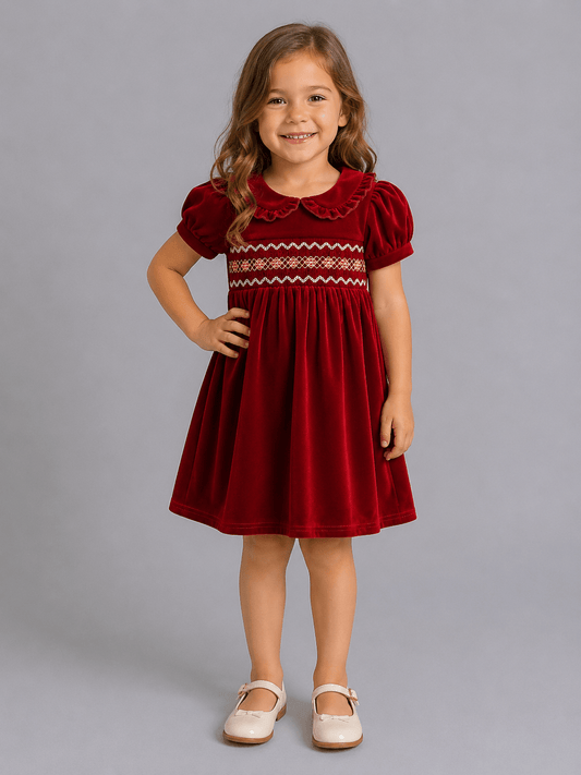 Girls Velvet Smocked Peter Pan Dresses for Christmas and holiday outfits