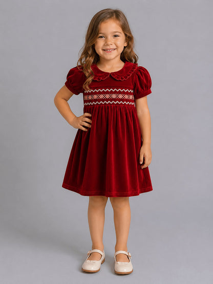 Girls velvet smocked Peter Pan collar Christmas dresses