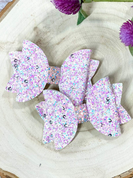 Set of 2 glitter bows in white