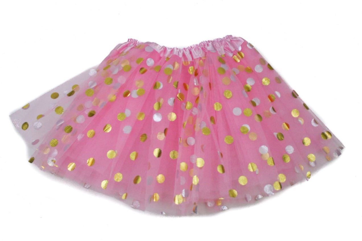 light pink adult gold dot tutu on white background
