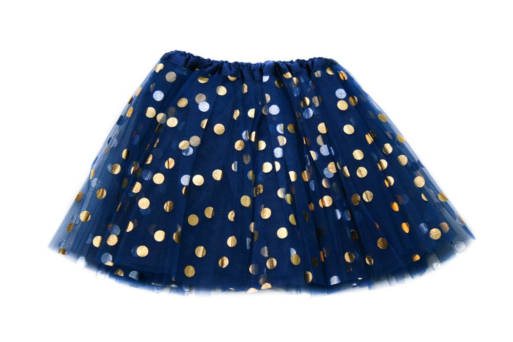 navy gold dot tutu on white background