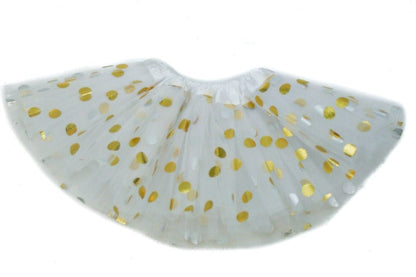 white gold dot tutu on white background