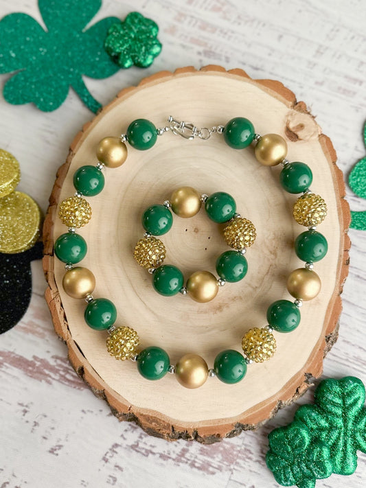 Green and gold bracelet with the matching necklace - Alternative view
