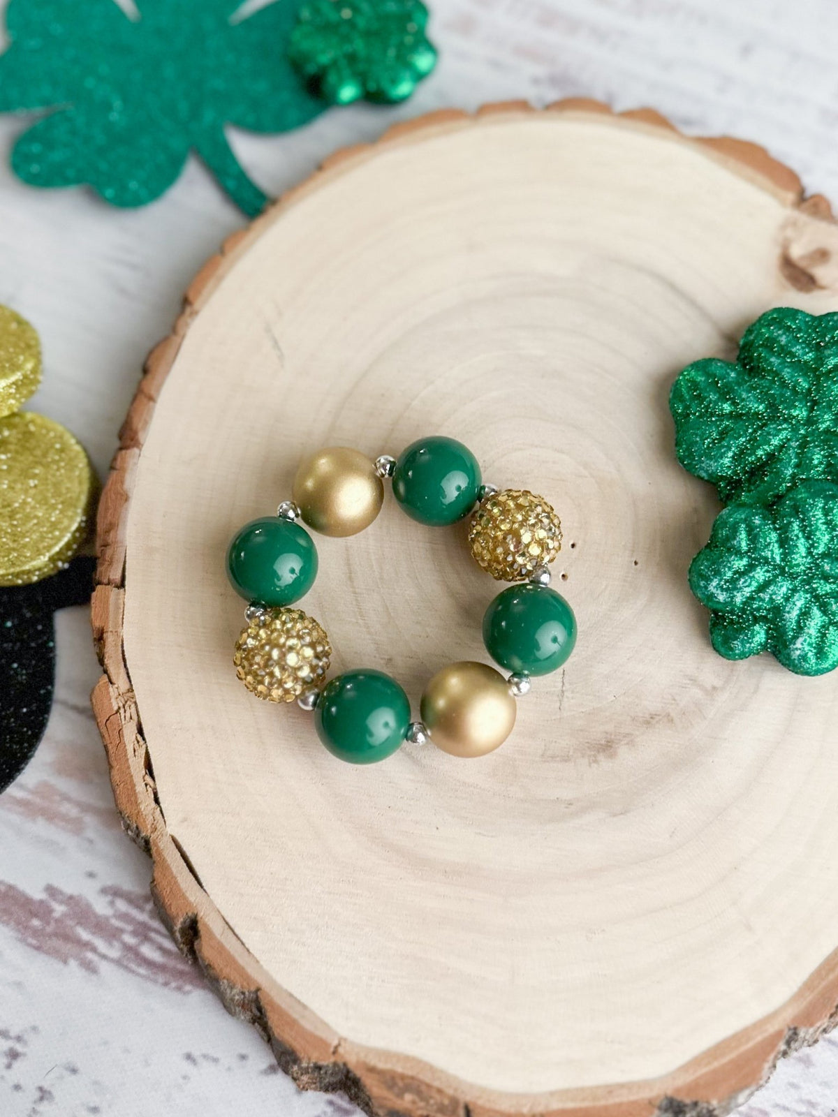 Green and gold chunky bead bracelet