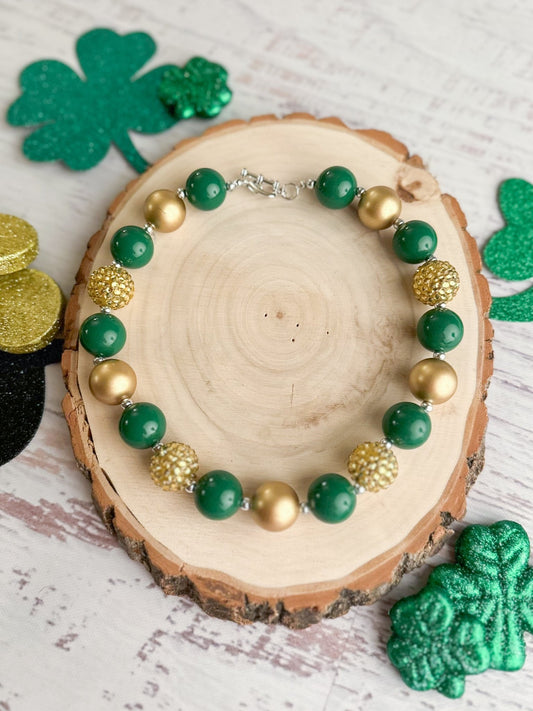 Green and gold chunky bead necklace
