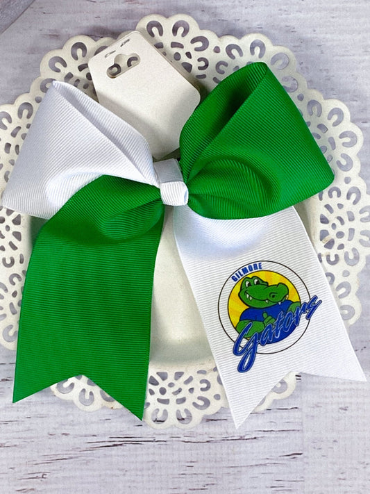 Green & White Gilmore Gators Cheer Bow