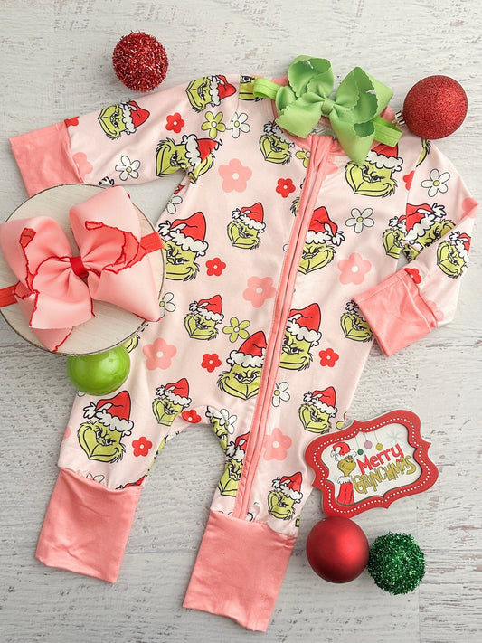 Baby girl Christmas onesie Grinch print